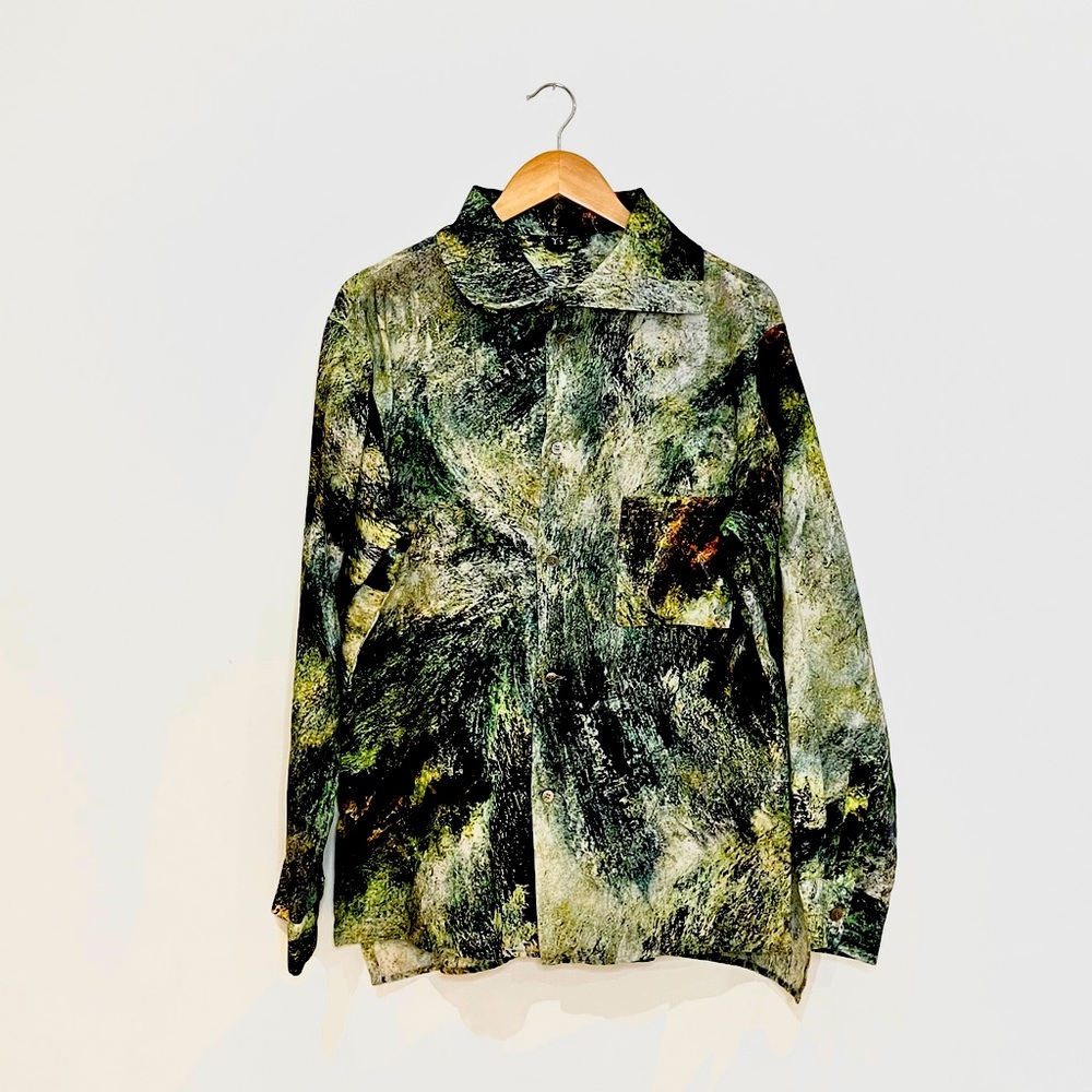 Y’S 100% wool new but no tag shirt with abstract nature pattern. unisex XL , 2